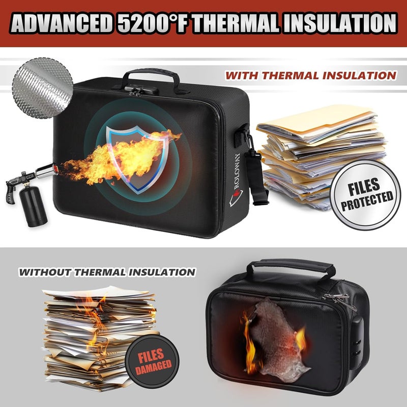 ROLOWAY 5200°F Fireproof Document Bag with Lock (17 x 12.3 x 5.3 inch), Upgraded Heat Insulated Fireproof Bag with Multi-Layer File Organizers, Important Document Storage for Home Safe - Image 3